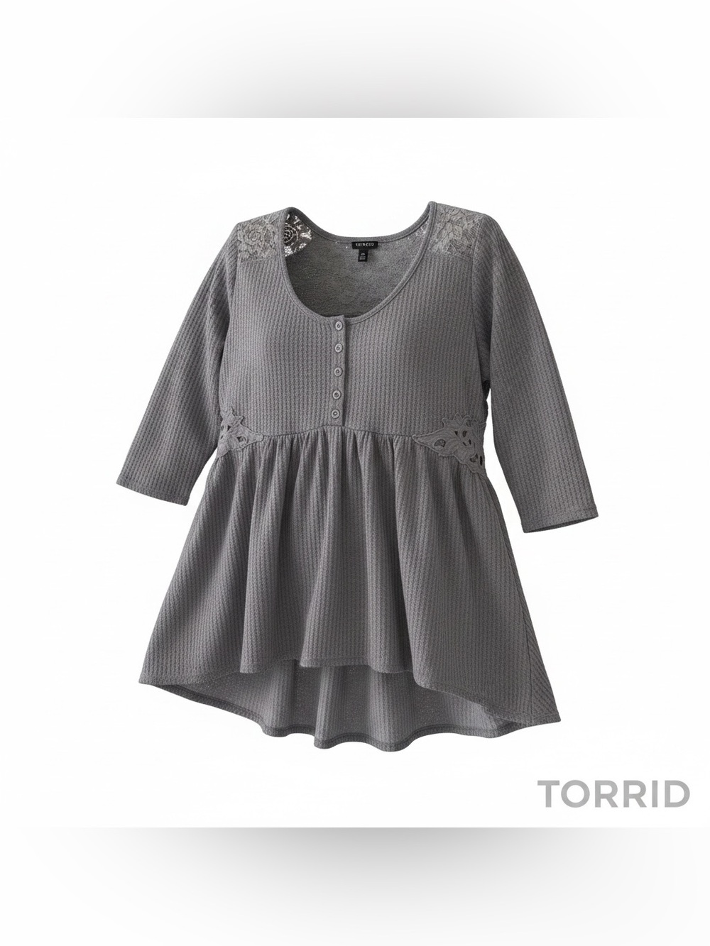 Torrid Gray Lace Yoke Waffle Knit Tunic